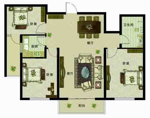 幸福三居3室2廳116㎡