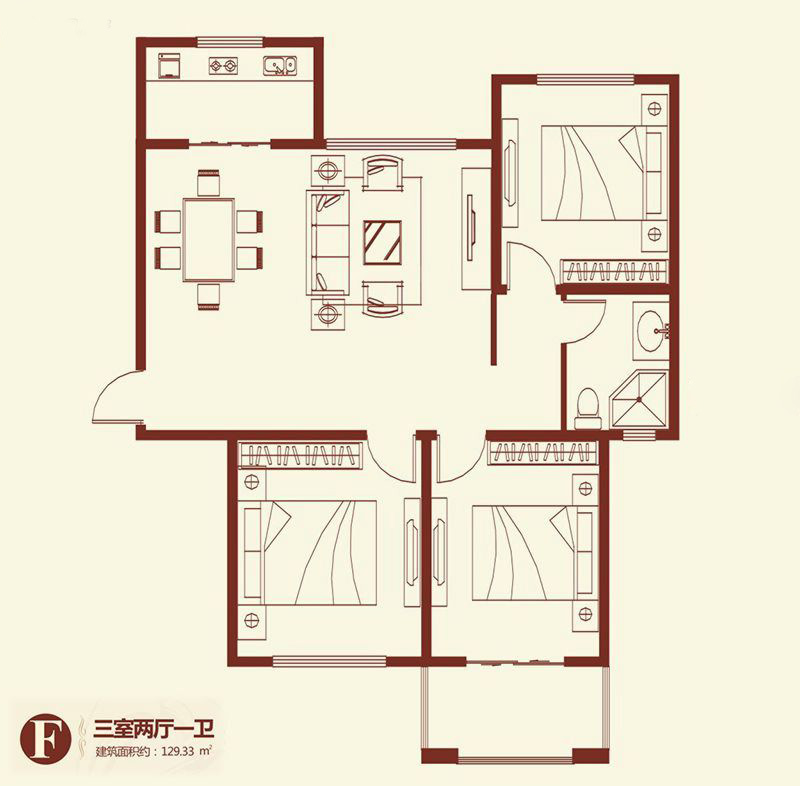 紫薇壹號·西韻3室2廳1衛(wèi)129.33平米